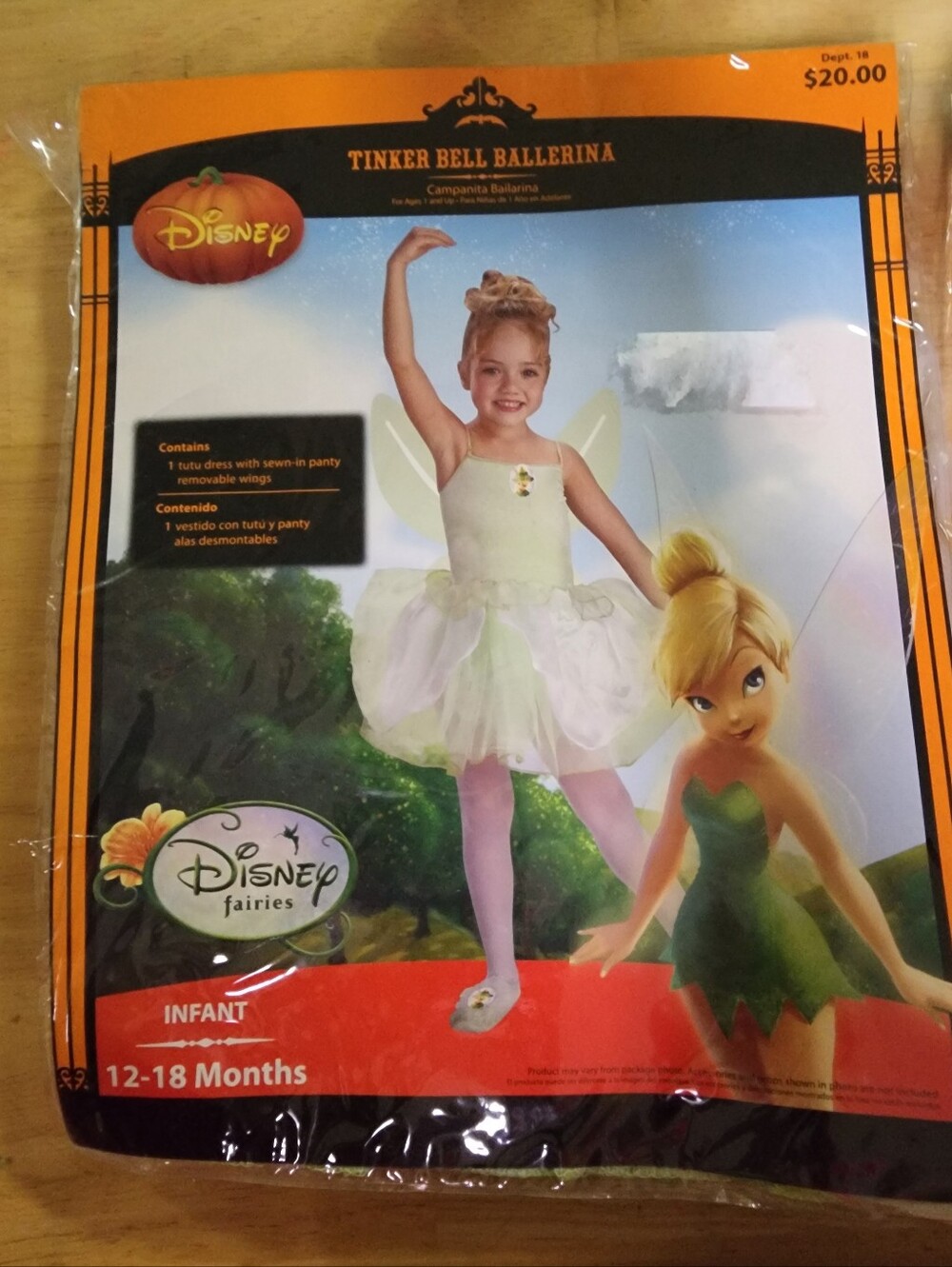 NIB Vintage Disney Fairies Tinker Bell Ballerina Costume Infant 12-18 Months